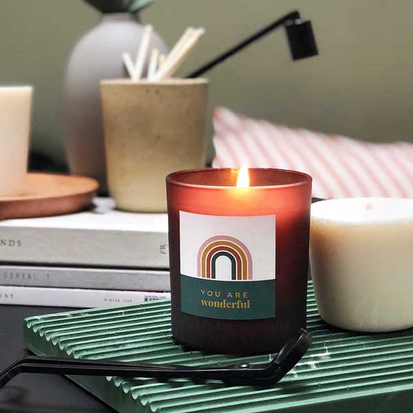 Rainbow personalised candle