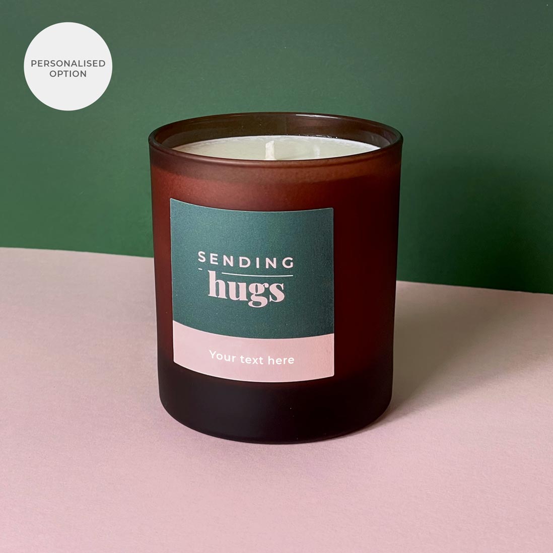 Sending Hugs personalised slogan candle