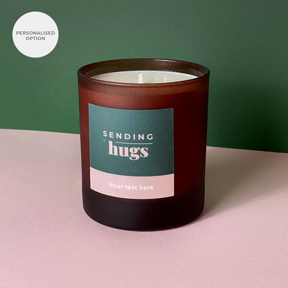 Sending Hugs personalised slogan candle