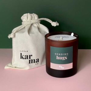 Personalised refillable Sending Hugs candle gift with reusable cloth bag