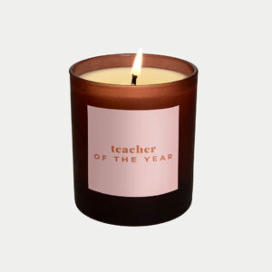 TEACHER OF THE YEAR personalised candle gift. Customise in a range of colours for the perfect teachers gifts