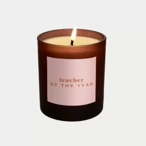 TEACHER OF THE YEAR personalised candle gift. Customise in a range of colours for the perfect teachers gifts