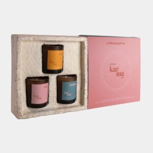Wellbeing Set scented candle trio luxury gift set in new sustainable mycelium gift box