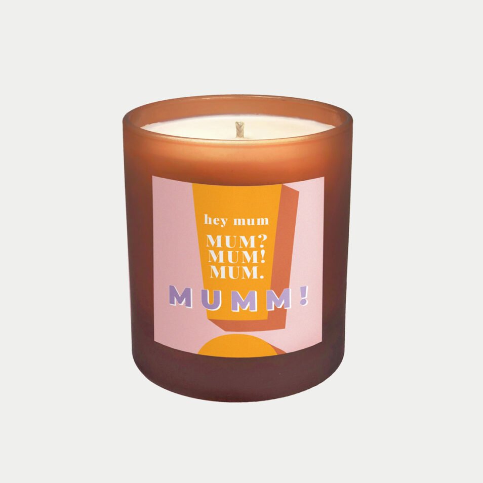 HEY MUM personalised candle gift for Mummy in orange - cutout