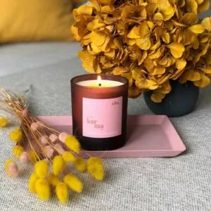 Little Karma Co. Ltd's collection of personalised refillable candles and gifts. Alba balancing bergamot and rose geranium large candle in maroon matt finish glass