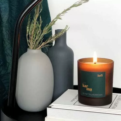 Kefi refillable large candle. Invigorating blend of rosemary and spearmint pure essential oils