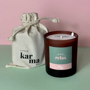 Personalised refillable And... Relax candle selfcare gift in reusable cloth bag