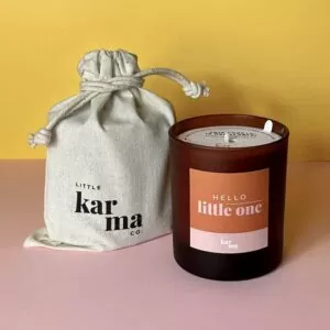 Personalised refillable new baby gift - Hello Little One candle with reusable cloth bag
