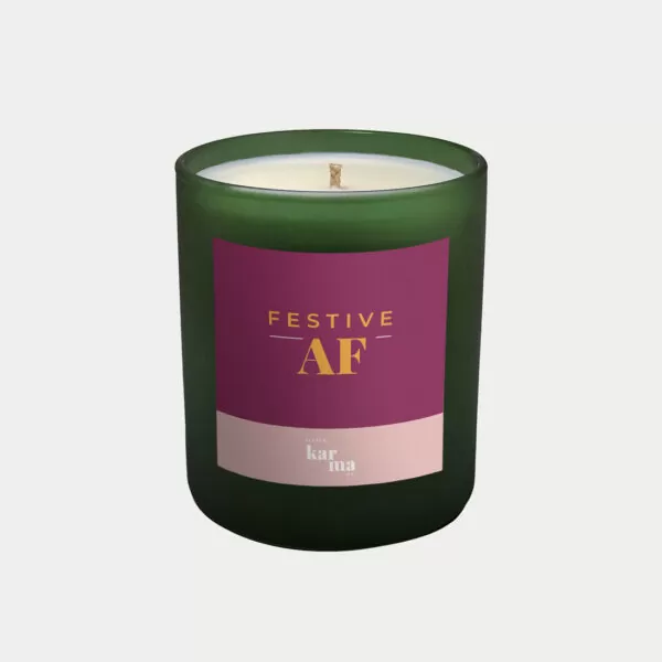 Refillable Festive AF cinnamon scented candle in green