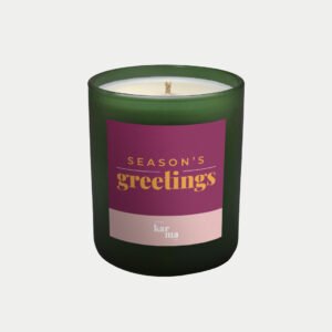 Refillable Season's Greetings scented candle in green