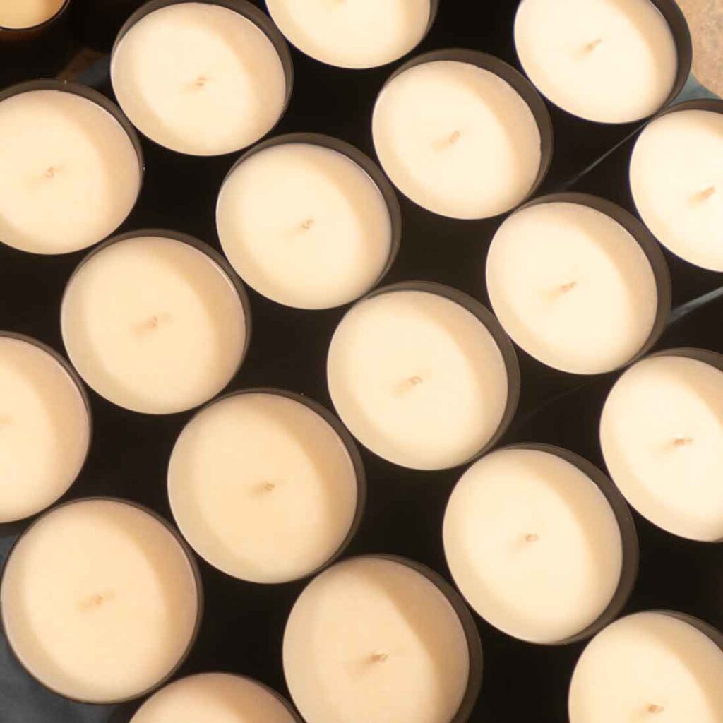 candles laid out on pouring table